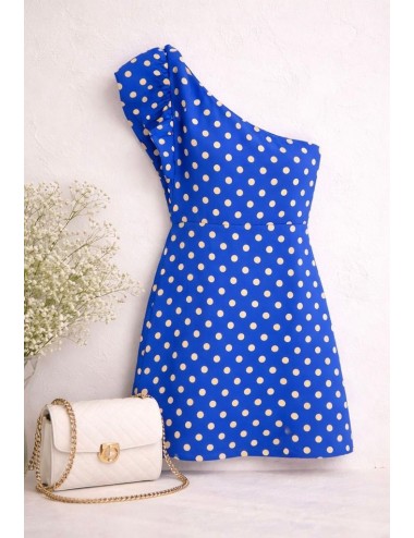 Vestido Caye Azul Cobalto Lunares | Vestido Corto Asimétrico Verano