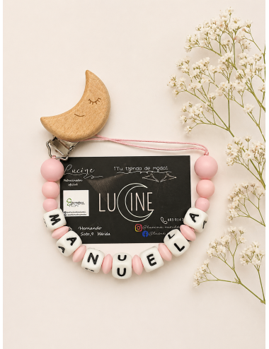 CHUPETERO MEDIUM PERSONALIZADO CON NOMBRE BEBÉ PINZA MADERA CON FORMA. LIBRE BPA | A PARTIR DE +0 MESES | CHUPETERO (A.)